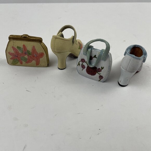 Vintage Miniature Ceramic 3” Shoe And Purse High Heels Floral Lot Of 2 - Picture 4 of 4